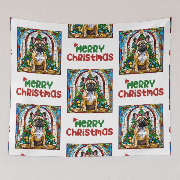 Item preview, Merry Christmas French Bulldog Stained Glass - Festive Holiday Dog Art designed and sold by Fredster1966.