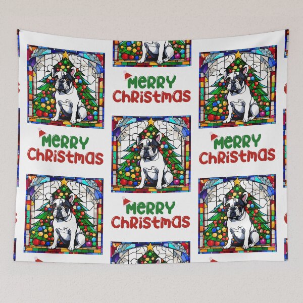 Item preview, Merry Christmas French Bulldog Stained Glass - Festive Holiday Dog Art designed and sold by Fredster1966.