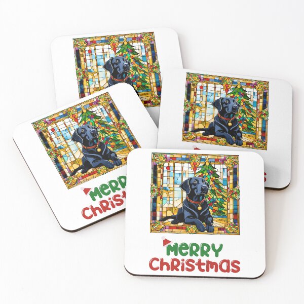 Item preview, Merry Christmas Black Labrador Retriever Stained Glass - Festive Holiday Dog Art designed and sold by Fredster1966.
