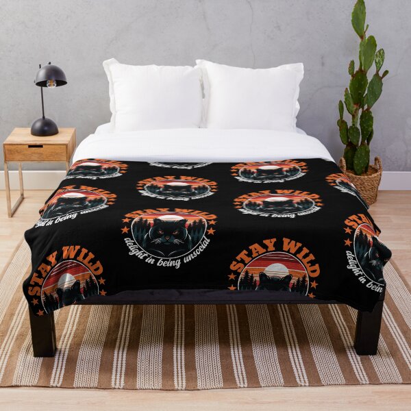 Item preview, Stay Wild Delight In Being Unsocial Cat Forest Sunset designed and sold by ToxiCool.