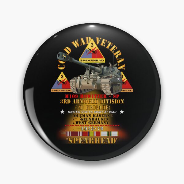 Item preview, 3rd Armored Division  - Gelnhausen, Germany - M109 Howitzer SP  - Spearhead w Fire - 1973-76 w DUI - COLD X 300 designed and sold by Military Insignia Products.