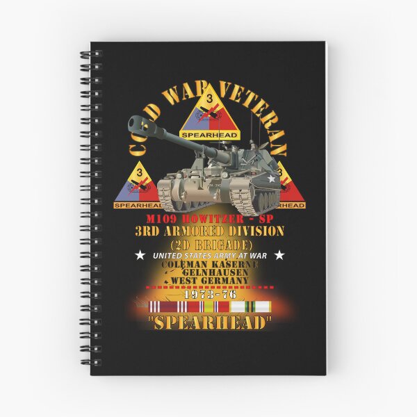Item preview, 3rd Armored Division  - Gelnhausen, Germany - M109 Howitzer SP  - Spearhead w Fire - 1973-76 w DUI - COLD X 300 designed and sold by Military Insignia Products.