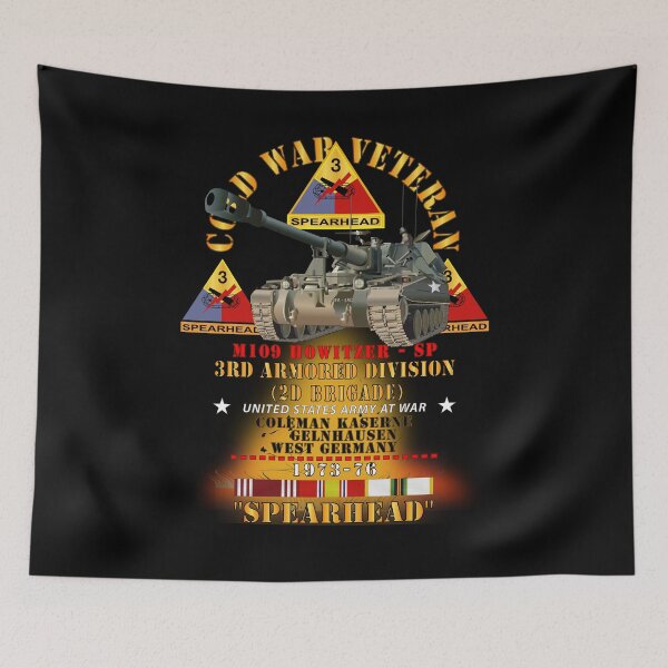Item preview, 3rd Armored Division  - Gelnhausen, Germany - M109 Howitzer SP  - Spearhead w Fire - 1973-76 w DUI - COLD X 300 designed and sold by Military Insignia Products.