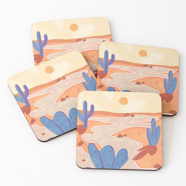 Item preview, Path Through the Painted Desert, Wander Through the Dunes, Warm Tones Glow In Desert, Blue Cacti In The Golden Sunset designed and sold by Kintsugi99.
