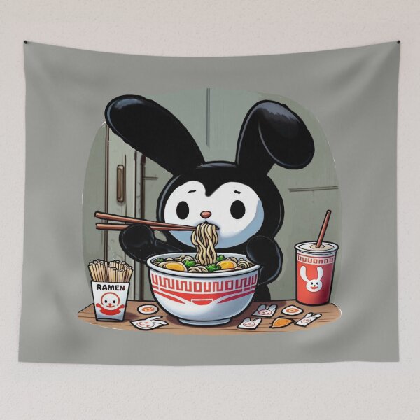 Item preview, Oswald The Lucky Rabbit Eating Ramen designed and sold by Myra365Art.