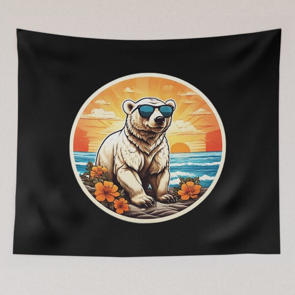 Item preview, Polar Bear with Sunglasses at Sunset - Hawaii Beach with Orchids designed and sold by NautiChic.