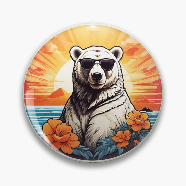 Item preview, Polar Bear with Sunglasses at Sunset on a Hawaiian Beach with Orchids designed and sold by NautiChic.