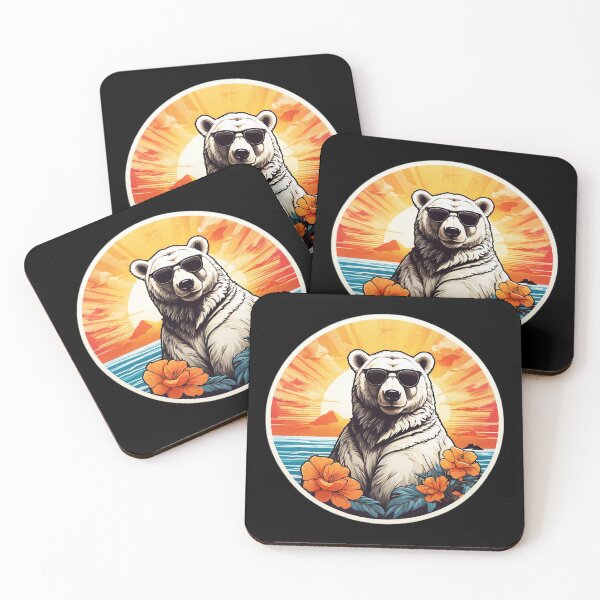 Item preview, Polar Bear with Sunglasses at Sunset on a Hawaiian Beach with Orchids designed and sold by NautiChic.
