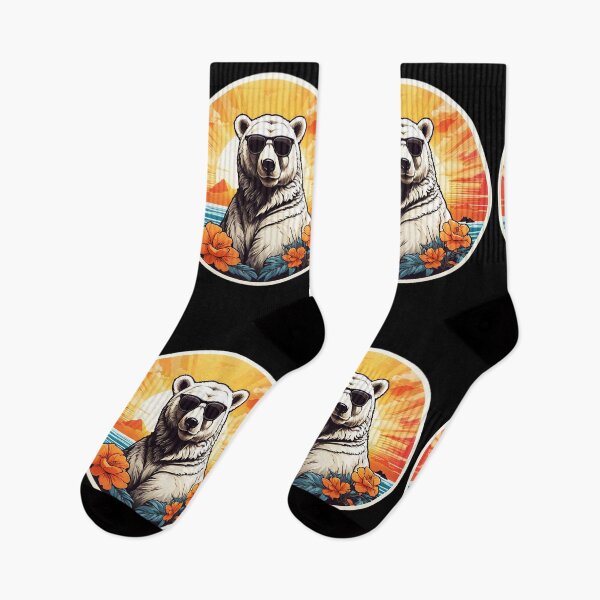 Item preview, Polar Bear with Sunglasses at Sunset on a Hawaiian Beach with Orchids designed and sold by NautiChic.