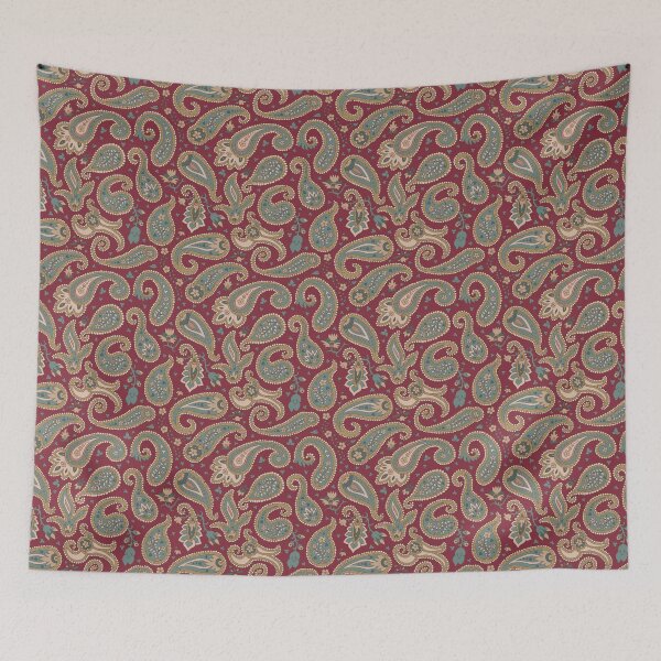 Item preview, contemporary paisley in autumn colors on wine red designed and sold by colorofmagic.