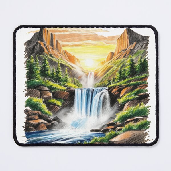 Artikelvorschau, Das Gemälde hat eine heitere und friedliche Stimmung, mit dem Wasserfall entworfen und verkauft von PWDigitalArt.