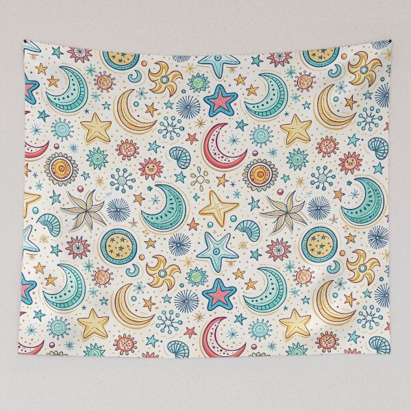 Item preview, Bright, clean doodles of stars and moons with simple, playful lines in a seamless design. designed and sold by DigitalArtByJoe.