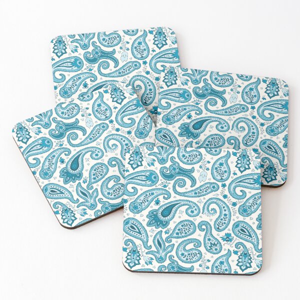 Item preview, contemporary paisley in shades of blue on white designed and sold by colorofmagic.