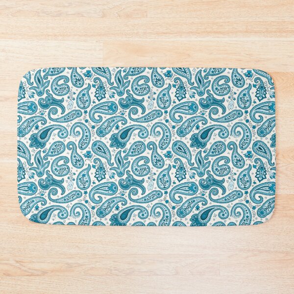 Item preview, contemporary paisley in shades of blue on white designed and sold by colorofmagic.
