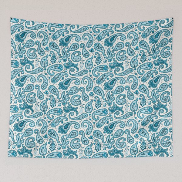 Item preview, contemporary paisley in shades of blue on white designed and sold by colorofmagic.