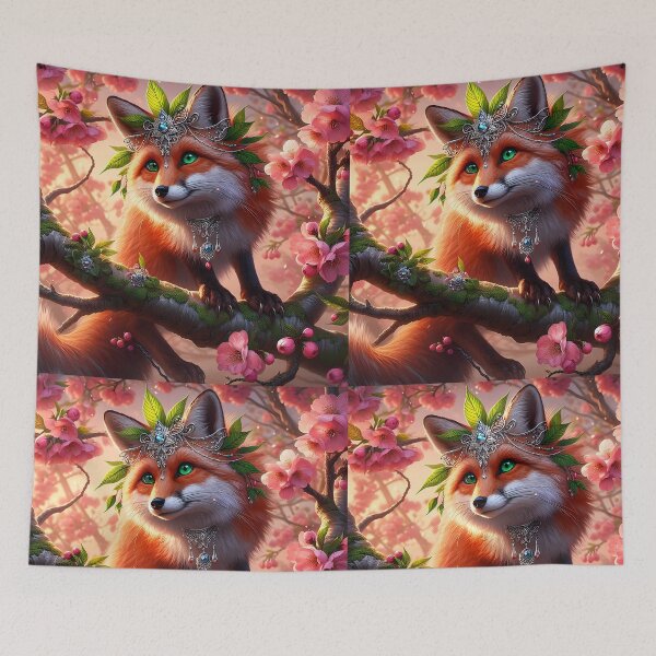 Item preview, Bejeweled Fox Queen on a blooming Sakura Tree designed and sold by EmeraldeaArt.