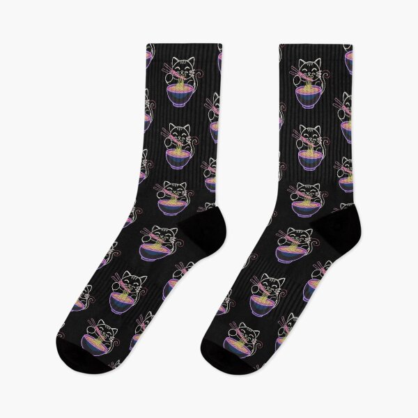 Aperçu de l'œuvre Chat mignon au néon et ramen créée et vendue par FlawlessDraft.