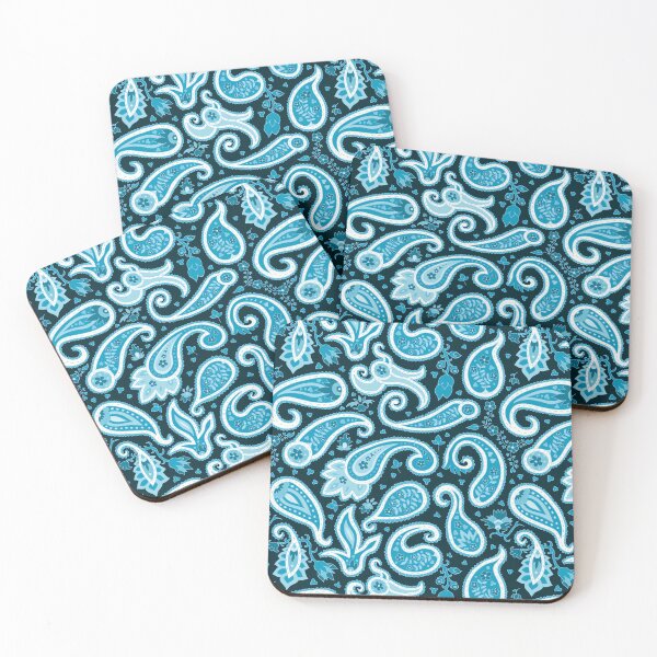 Item preview, contemporary paisley in white and blue on dark blue designed and sold by colorofmagic.