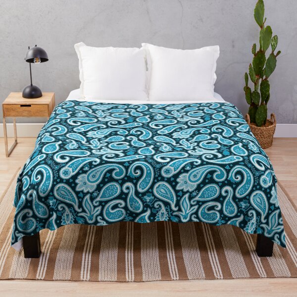 Item preview, contemporary paisley in white and blue on dark blue designed and sold by colorofmagic.