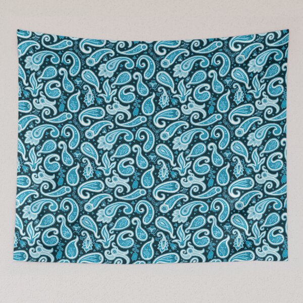 Item preview, contemporary paisley in white and blue on dark blue designed and sold by colorofmagic.