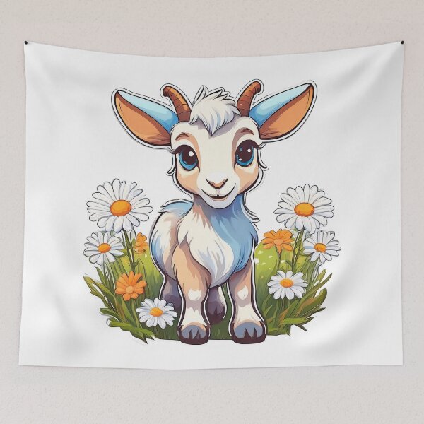 Item preview, A cute cartoon goat Design, standing in a field of daisies. designed and sold by HEMRO.