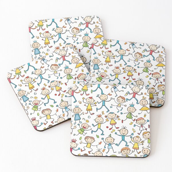 Item preview, Seamless doodle pattern of happy stick figures playing and running in a modern style. designed and sold by DigitalArtByJoe.
