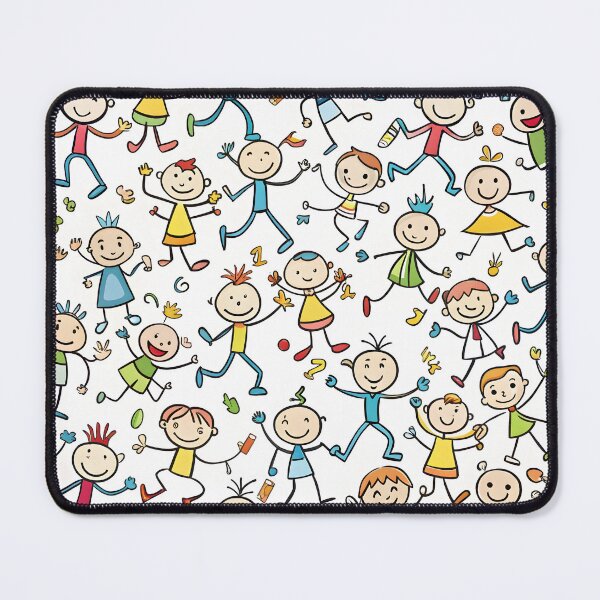 Item preview, Seamless doodle pattern of happy stick figures playing and running in a modern style. designed and sold by DigitalArtByJoe.