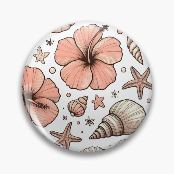 Item preview, Hibiscus flowers and pink sea shells beach theme designed and sold by Kait C.