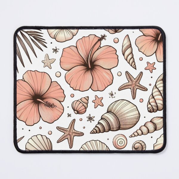 Item preview, Hibiscus flowers and pink sea shells beach theme designed and sold by Kait C.