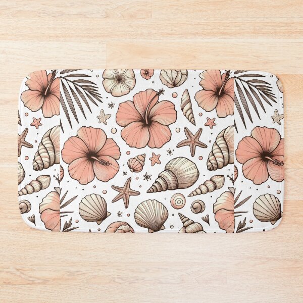 Item preview, Hibiscus flowers and pink sea shells beach theme designed and sold by Kait C.