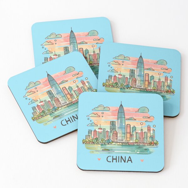 Item preview, Shenzhen China Minimalist Skyline Watercolor Sticker,  designed and sold by PaintMeWorld.