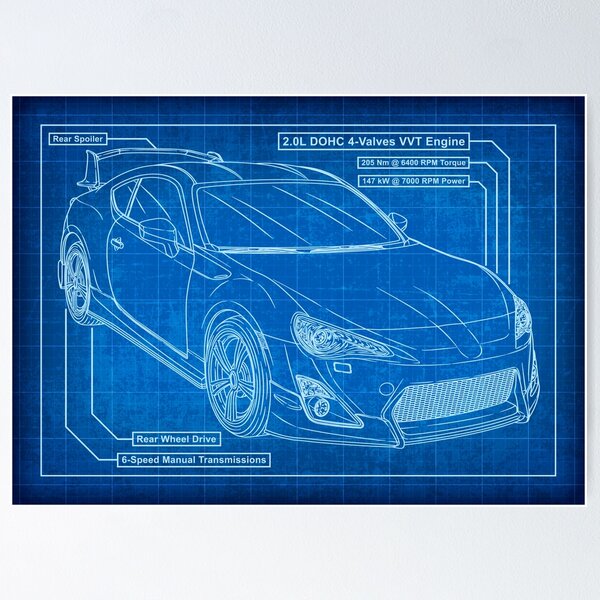 Vista previa del artículo con la obra «Plano del Toyota GR86», diseñado y vendido por JDM Guyvit.