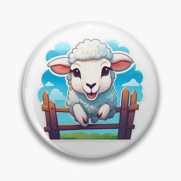 Item preview, A cute, cartoon sheep jumping on top of a wooden fence.  designed and sold by HEMRO.