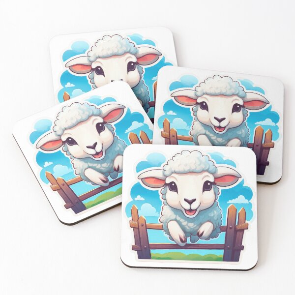 Item preview, A cute, cartoon sheep jumping on top of a wooden fence.  designed and sold by HEMRO.