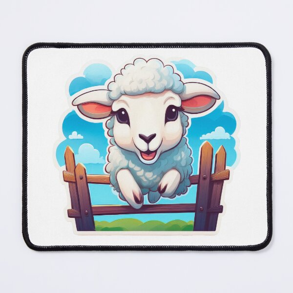 Item preview, A cute, cartoon sheep jumping on top of a wooden fence.  designed and sold by HEMRO.