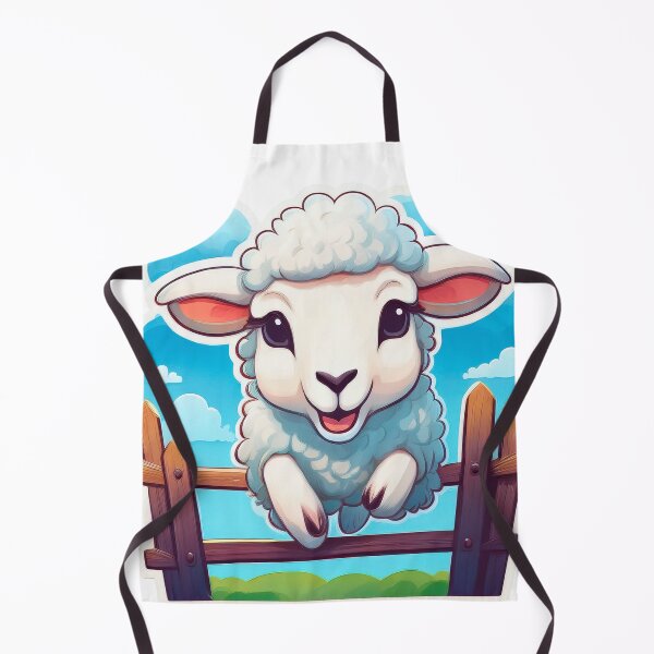 Item preview, A cute, cartoon sheep jumping on top of a wooden fence.  designed and sold by HEMRO.