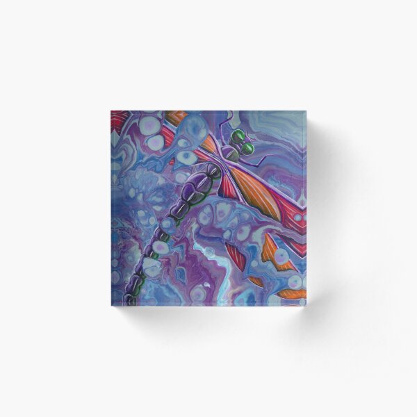 Purple Dragonfly, fluid art Acrylic Block