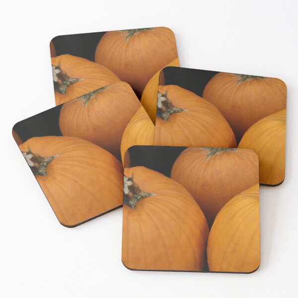 Item preview, Three pumpkins with thick green stems sit closely together designed and sold by InezPhotography.