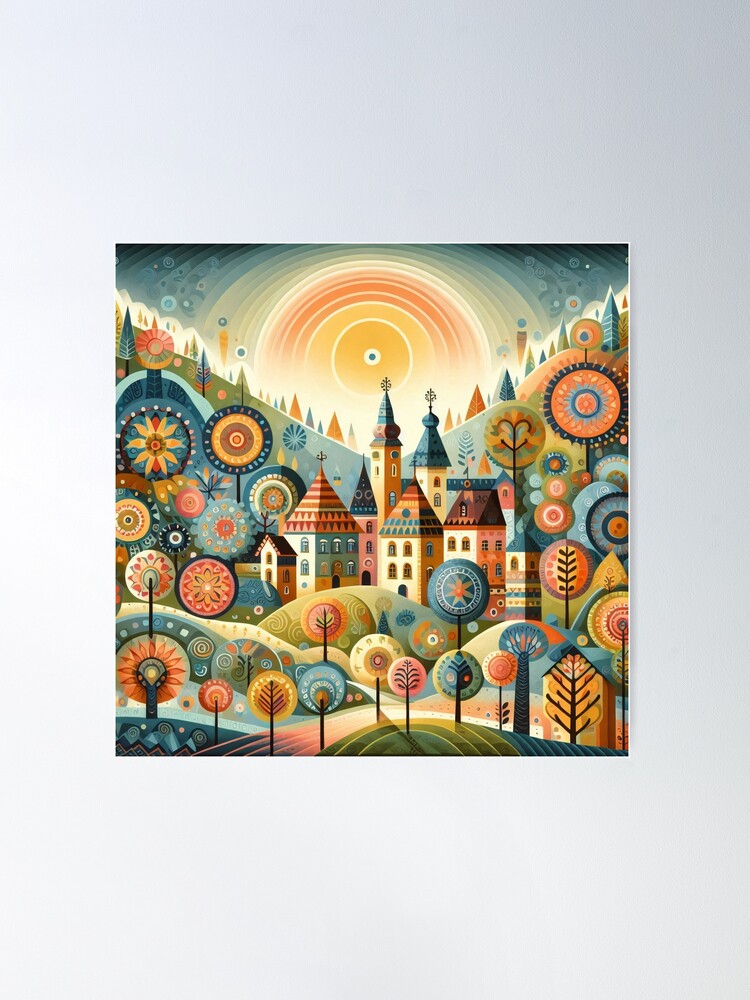 Scandinavian Folk Art hills and houses by heidiannemorris