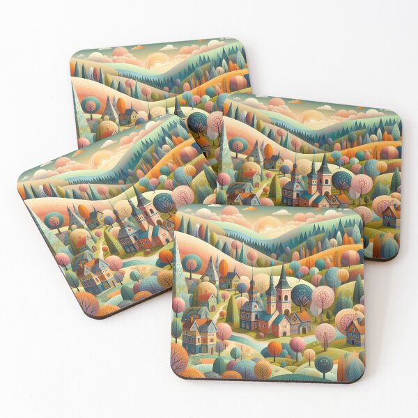 Item preview, Scandinavian Folk Art hills and houses by heidiannemorris designed and sold by FOLK ART FUSION by heidiannemorris.