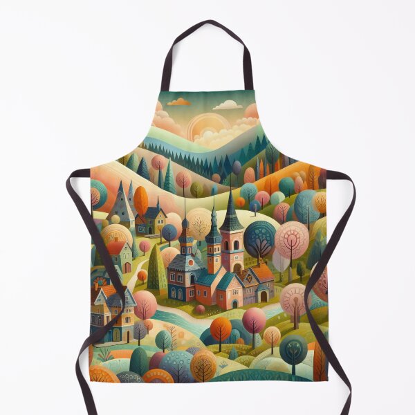 Aperçu de l'œuvre Collines et maisons d'art populaire scandinave par heidiannemorris créée et vendue par FOLK ART FUSION by heidiannemorris.