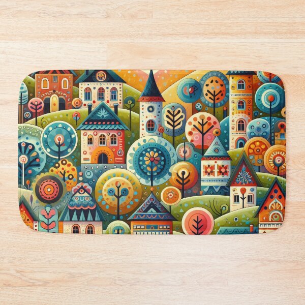 Item preview, Scandinavian Folk Art hills and houses by heidiannemorris designed and sold by FOLK ART FUSION by heidiannemorris.