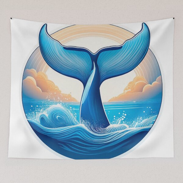 Item preview, A whale's blue tail breaching the surface of the ocean with intricate patterns and details Design. designed and sold by HEMRO.