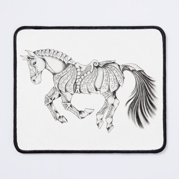 Item preview, Armoured horse galloping pen illustration designed and sold by ChaseWilderness.