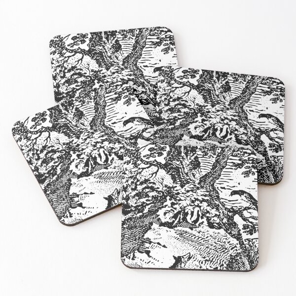 Item preview, Black and white image of a fox and a bird designed and sold by SlavaMira.