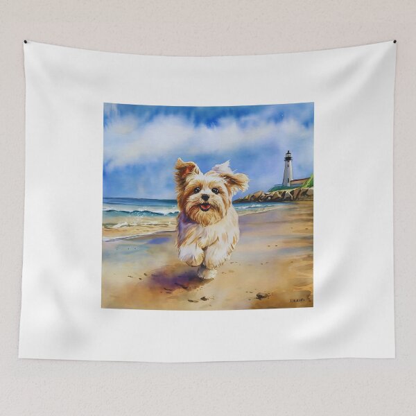 Item preview, Bichon Frise at the Beach Watercolor Art Print designed and sold by SlocifieShop.