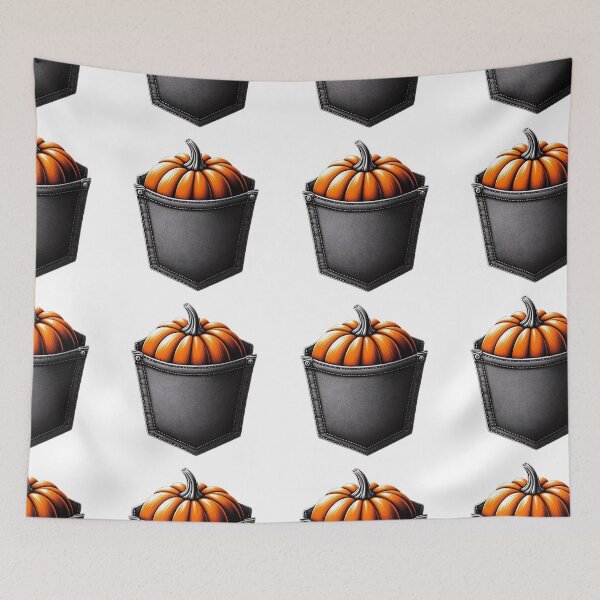 Item preview, A vibrant orange pumpkin peeking out of a denim pocket designed and sold by aminz4.