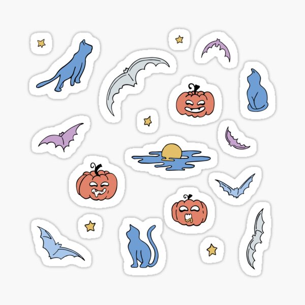 Dessin halloween chat citrouille étoile chauve-souris Sticker