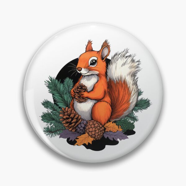 Item preview, A cheerful orange squirrel holding a pinecone amidst pine branches and cones, perfect for nature-themed designs. designed and sold by MNFTs.