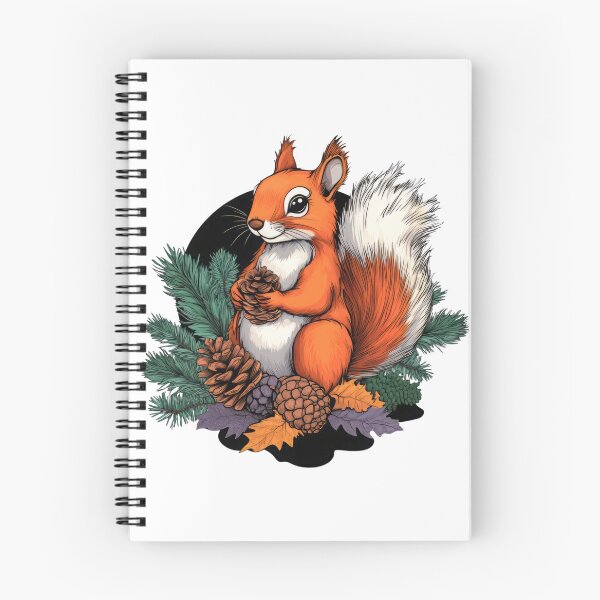 Item preview, A cheerful orange squirrel holding a pinecone amidst pine branches and cones, perfect for nature-themed designs. designed and sold by MNFTs.